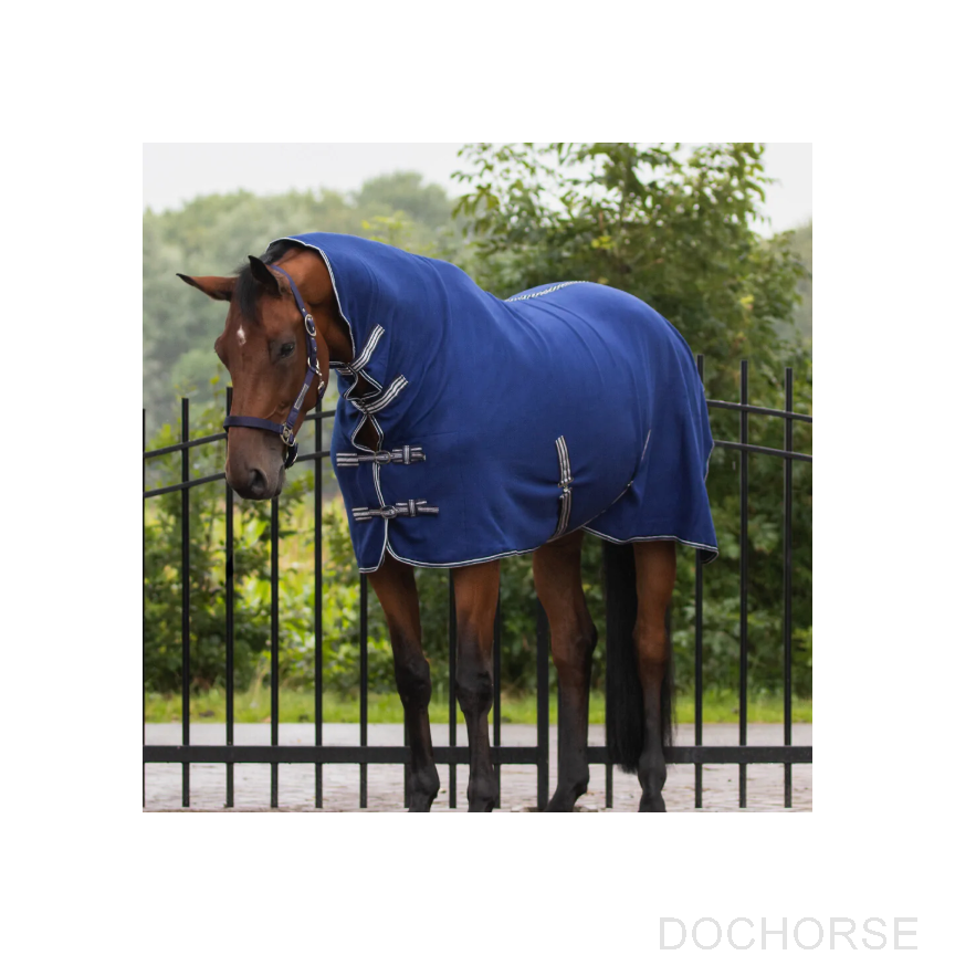 QHP Fleece Rug Basic With Neck Blue